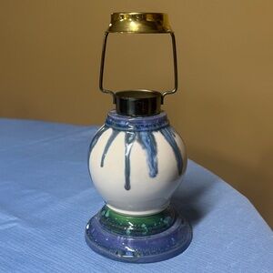 Studio pottery Ceramic Blue Green and White Candle Lamp signed Darlene Russell